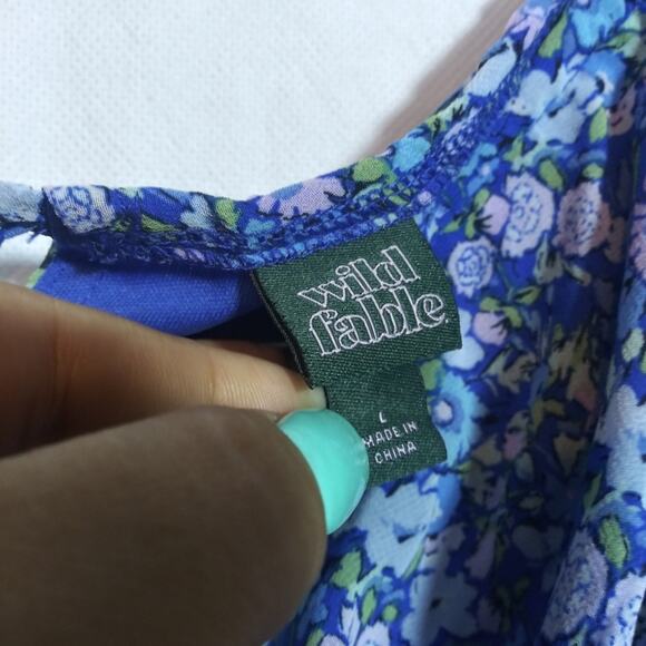 Wild Fable Blue Floral Puff Short Sleeve Sweetheart Neck Crop Top Size L - Picture 5 of 9